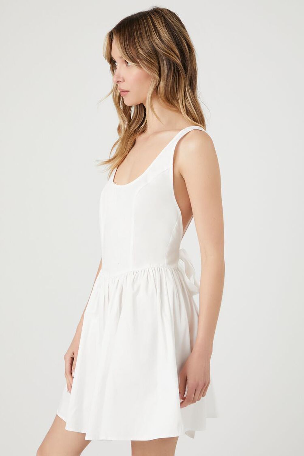 WHITE Poplin Tie-Back A-Line Mini Dress, image 2