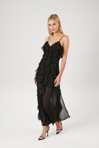 BLACK Chiffon Ruffle Maxi Dress, image 4