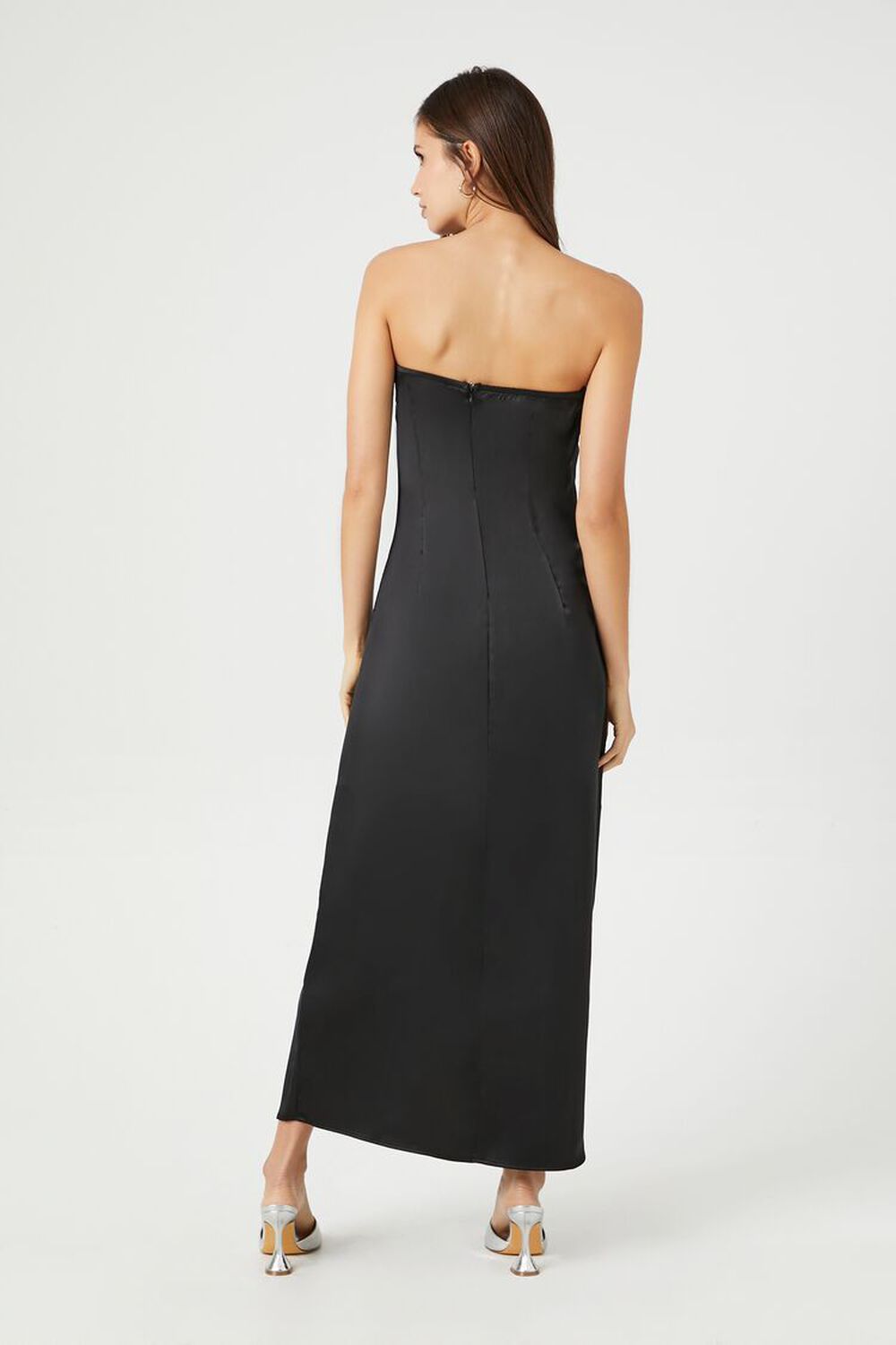 Black Strapless Dress - Rhinestone Dress - Satin Maxi Slip Dress
