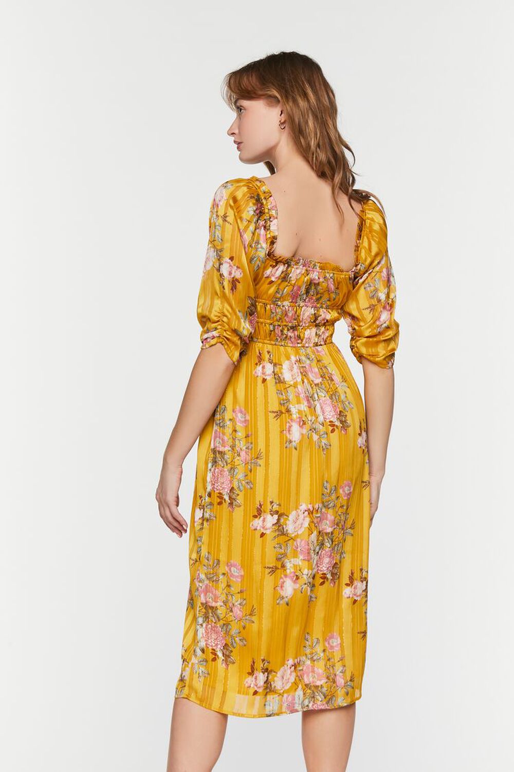 YELLOW/MULTI Chiffon Floral Print Midi Dress, image 3