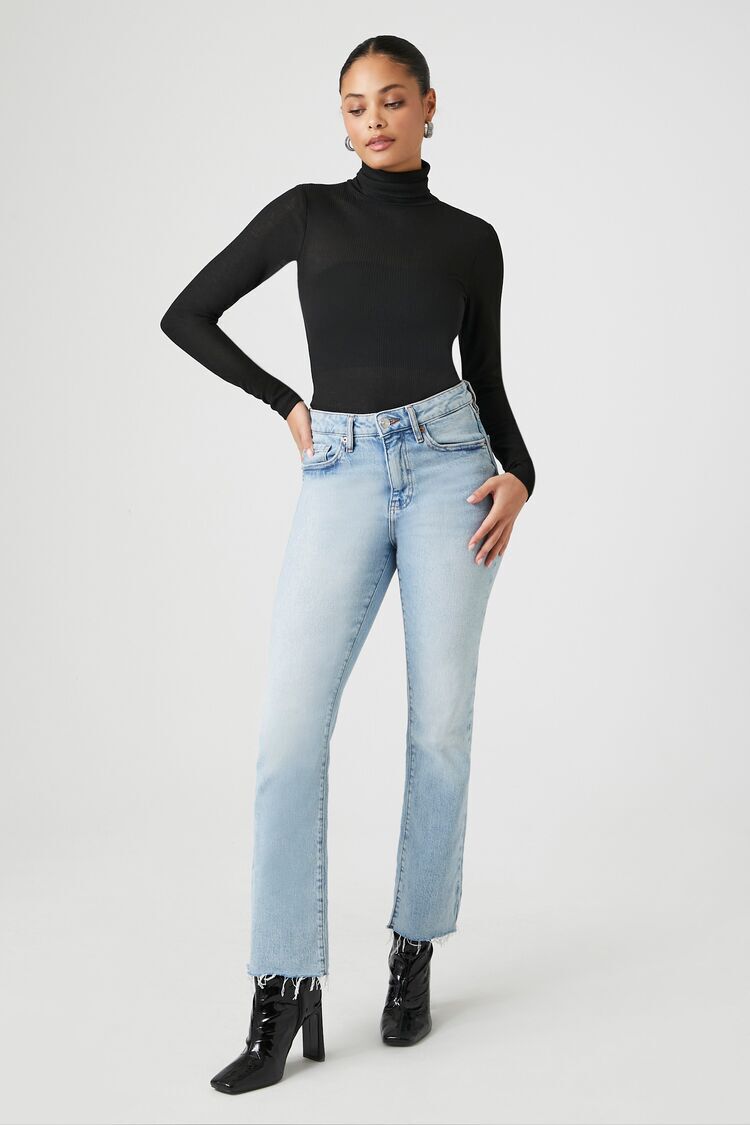 Sheer Ribbed Knit Turtleneck Top