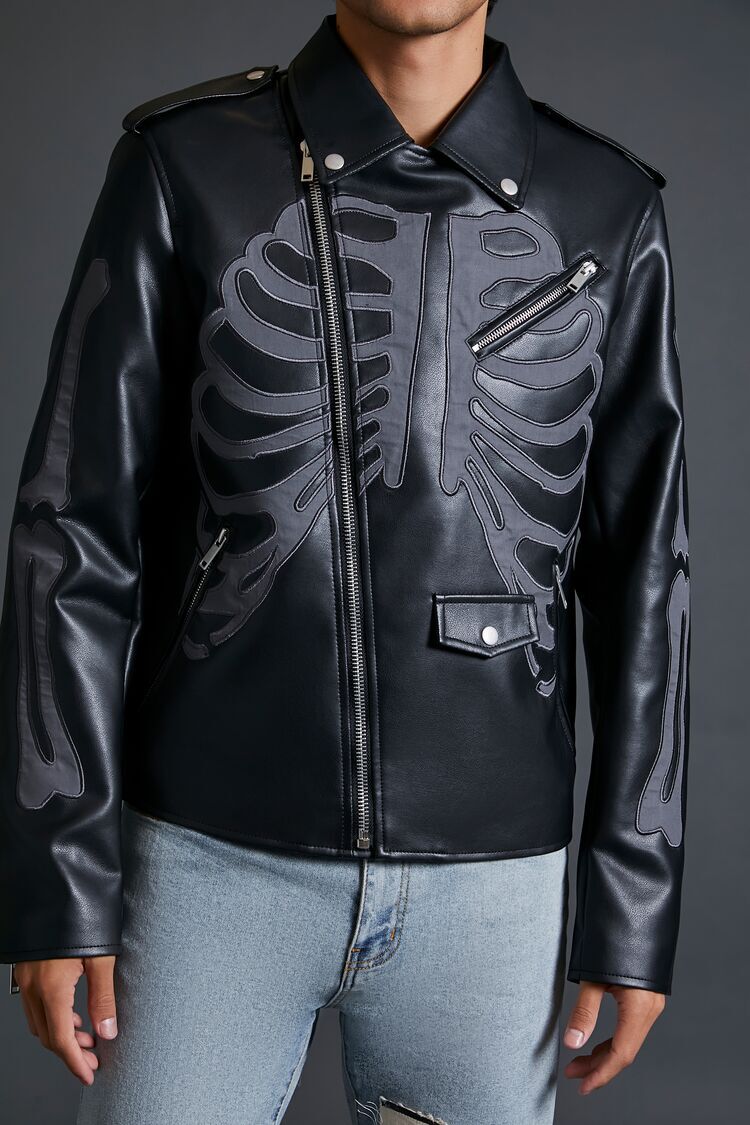 Faux Leather Skeleton Moto Jacket