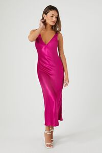 FUCHSIA Satin V-Neck Midi Dress, image 4