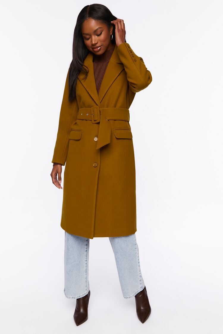 Faux Wool Belted Trench Coat