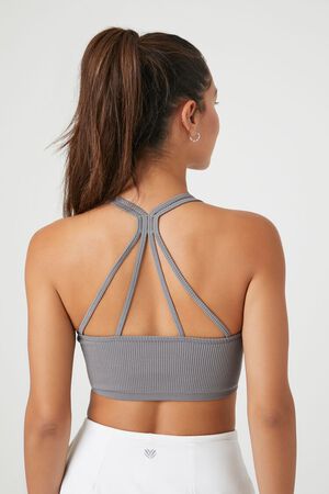 Forever 21 Women's Strappy Ruched Sports Bra in Heather Grey, XS