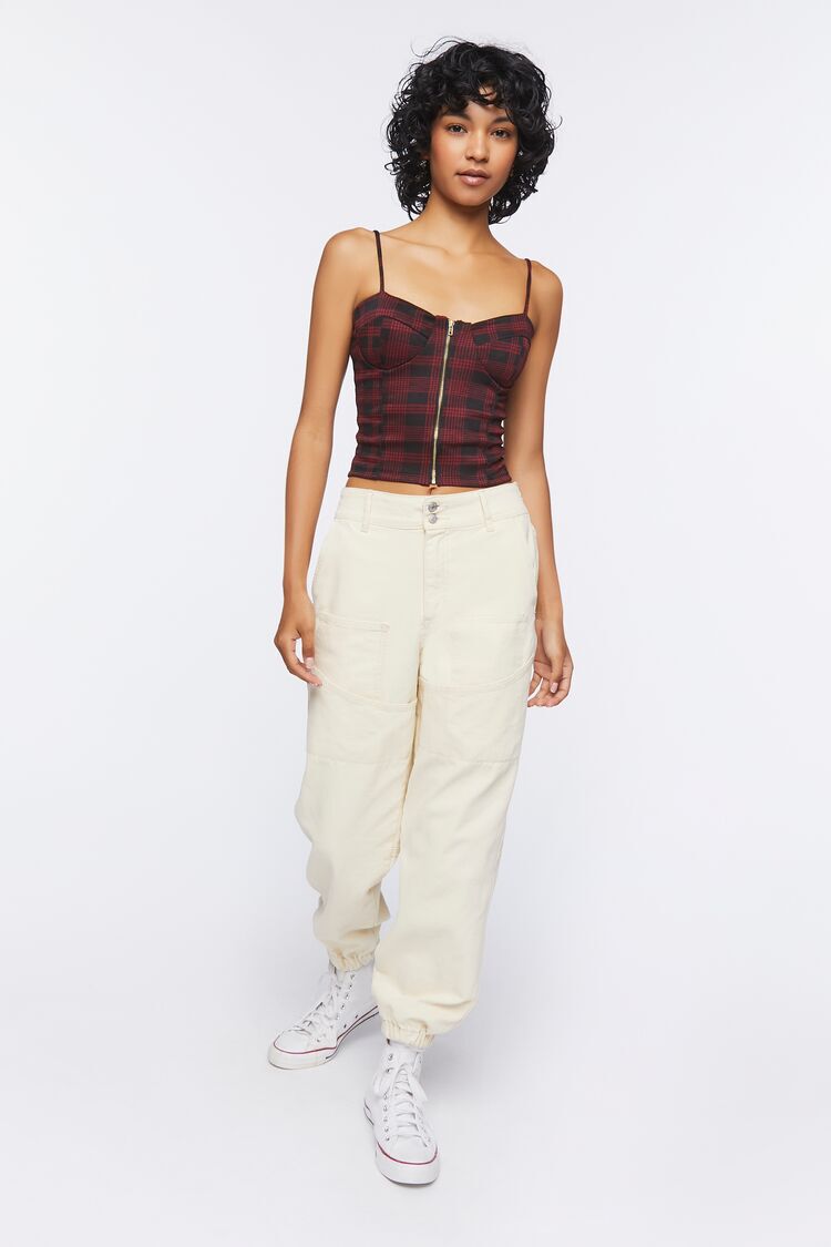 Plaid Zip-Up Cropped Bustier