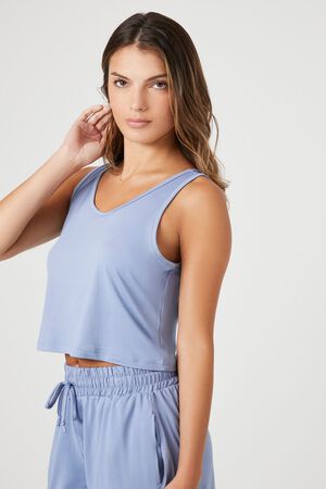 Buy Forever 21 women scoop neck sleeveless uplifted cropped top blue Online