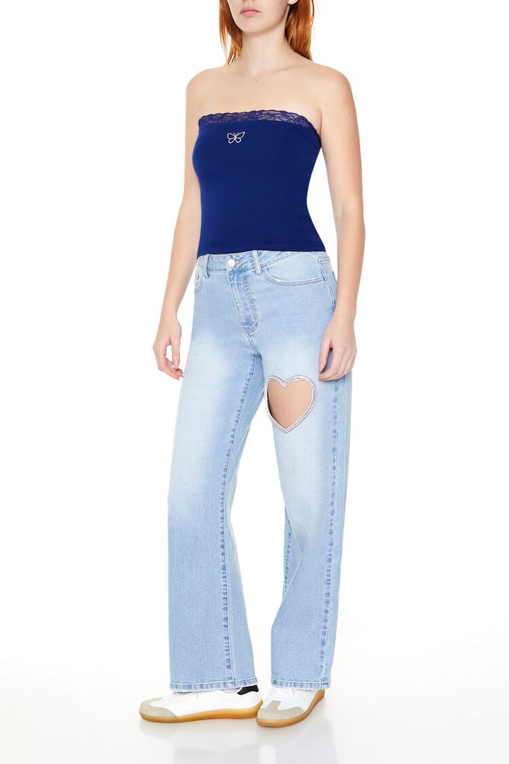 LIGHT DENIM Heart Cutout Straight-Leg Jeans, image 3