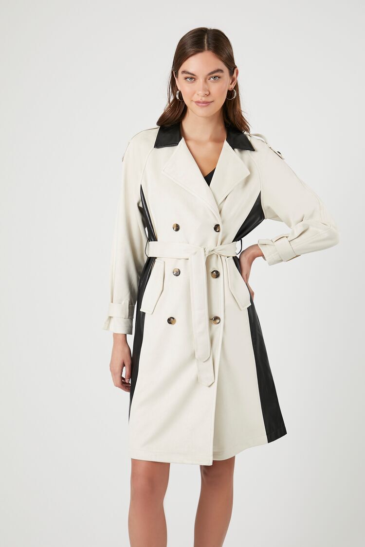 Double-Breasted Colorblock Trench Coat