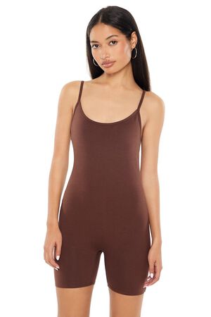 Forever 21 Women's Fitted Rib-Knit Cami Romper in Nude, XL