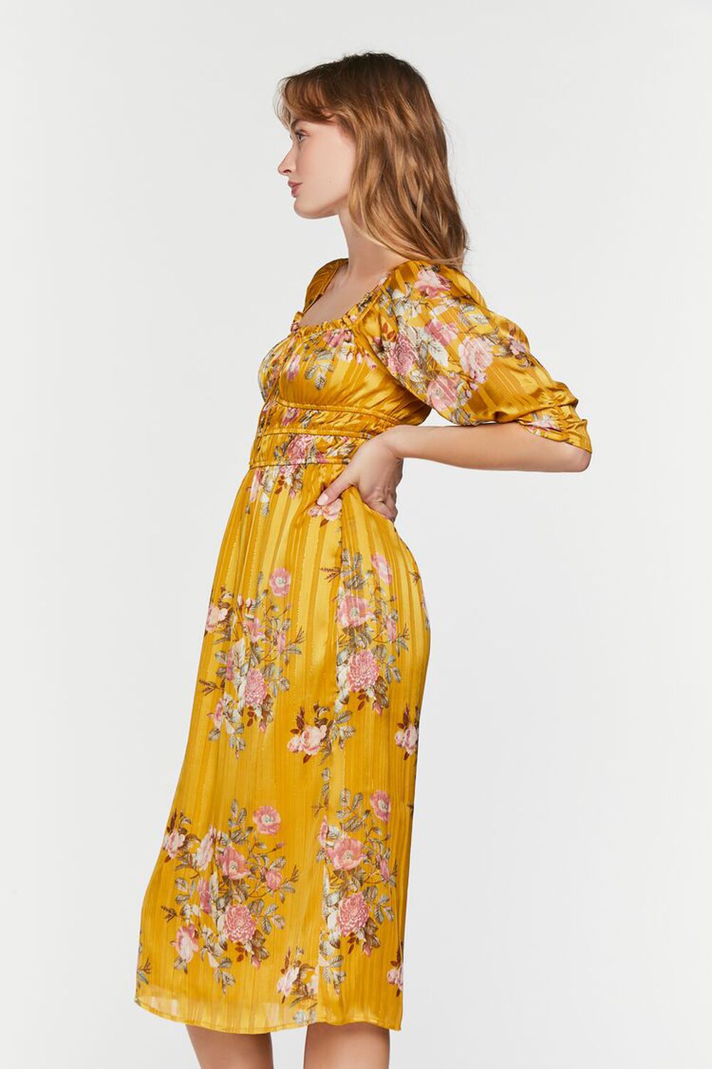 YELLOW/MULTI Chiffon Floral Print Midi Dress, image 2