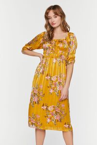 YELLOW/MULTI Chiffon Floral Print Midi Dress, image 1