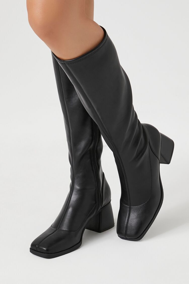 Faux Leather Square-Toe Boots