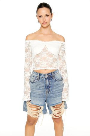 Forever 21 White Lace Up Long Sleeves Top Shirt Size Small