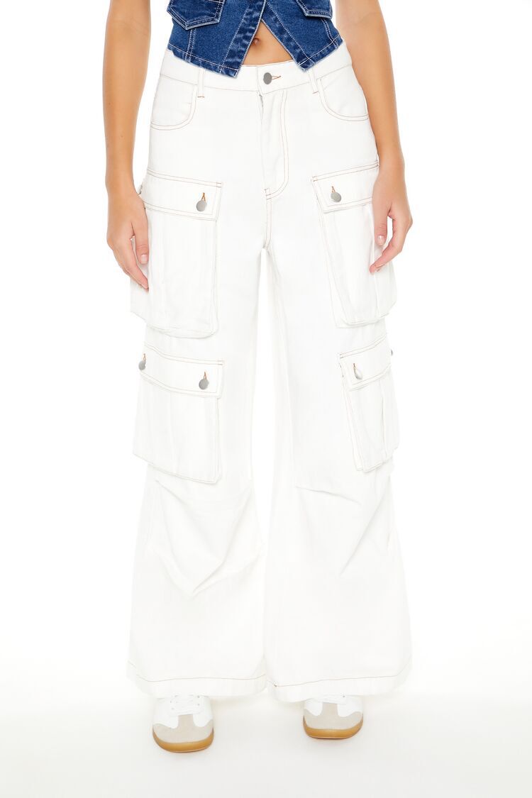 Forever 21 Women's Jacquard Satin Wide-Leg Pants in White Small | MainPlace  Mall