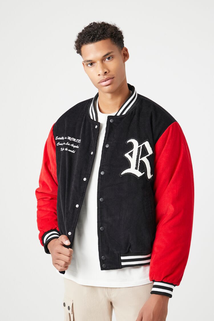 Embroidered Corduroy Letterman Varsity Jacket