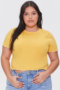 MARIGOLD/MULTI Plus Size Lettuce-Edge Trim Tee, image 1