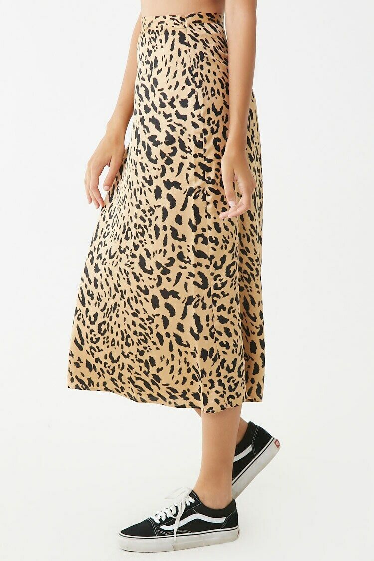 Satin Leopard Print Skirt