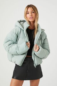 NWT Women Forever 21 Quilted Puffer Jacket Coat In Sage Green Large Pockets