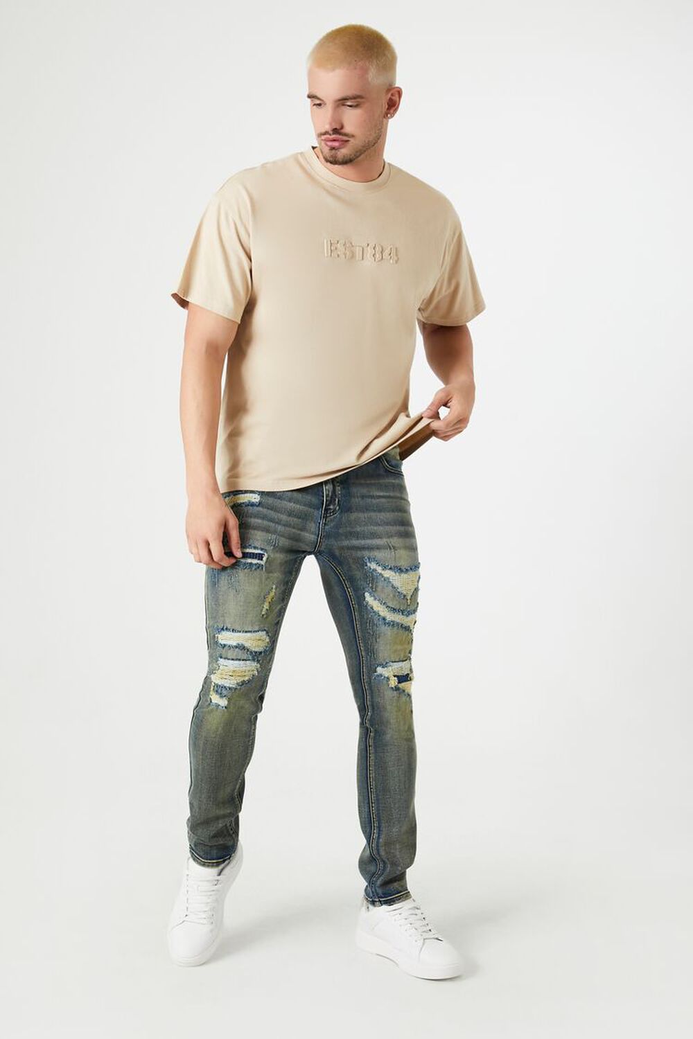 Distressed Paint Splatter Moto Jeans