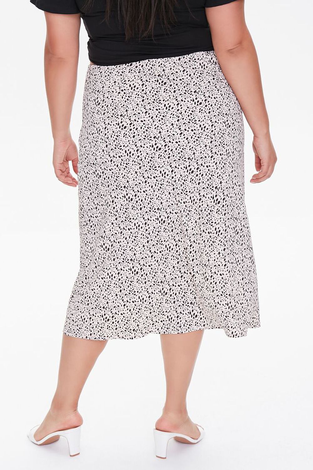 Plus Size Spotted Print Midi Skirt