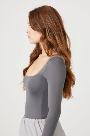 Forever 21 Women's Contour Long-Sleeve Bodysuit in Dark Grey Small