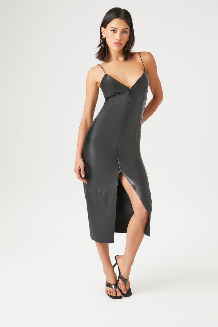 FETICO FAUX-LEATHER SLIP DRESS | chidori.co