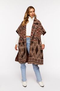 CREAM/BROWN Geo Print Open-Front Poncho, image 4