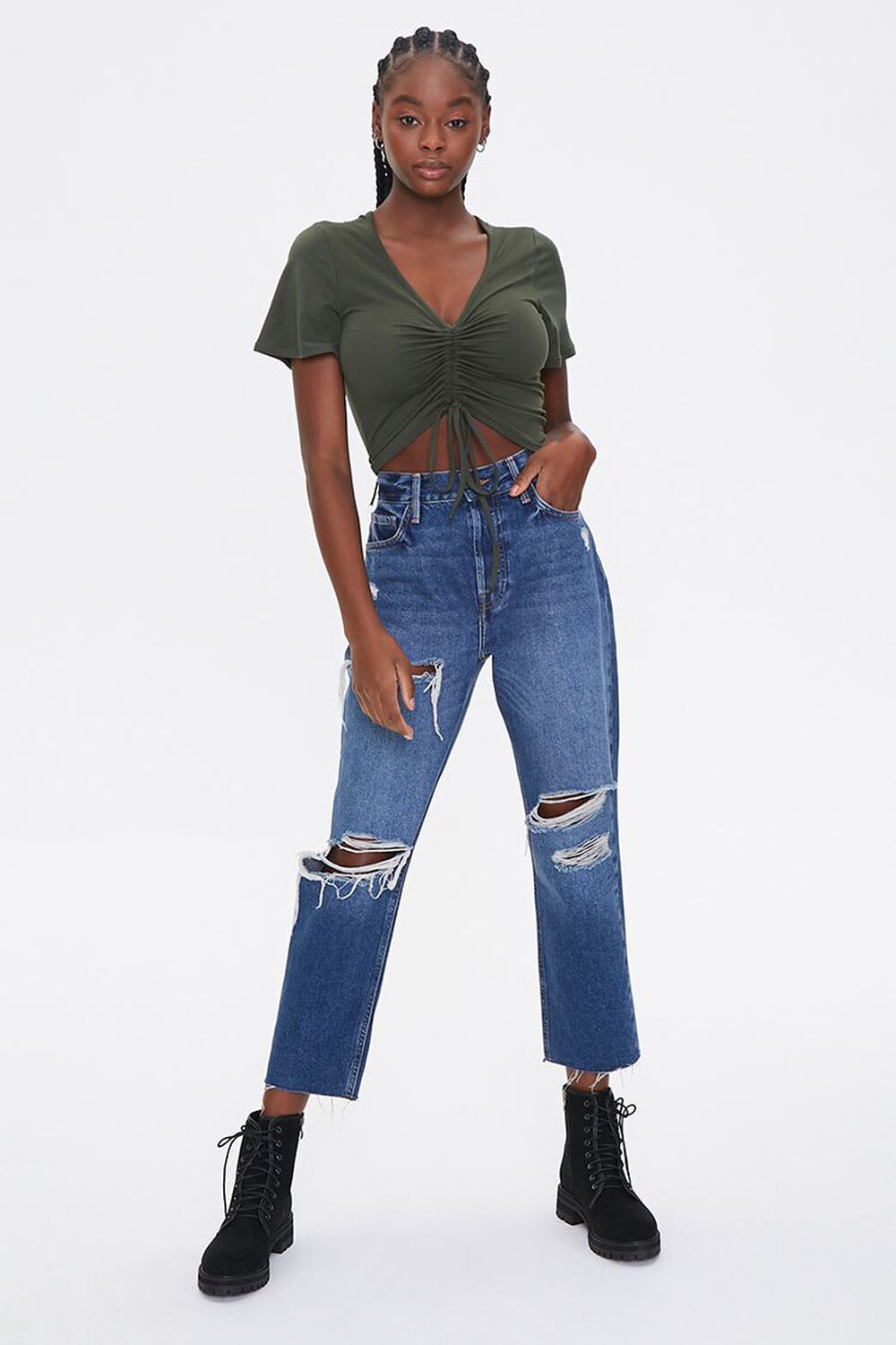 Ruched Drawstring Cropped Tee 