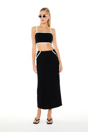 Black Matching Set - Linen Crop Top - Linen Mini Skirt Set