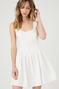 WHITE Poplin Tie-Back A-Line Mini Dress, image 1