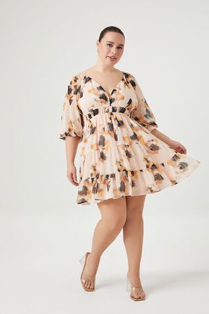 Plus Size Floral Eyelet Mini Dress