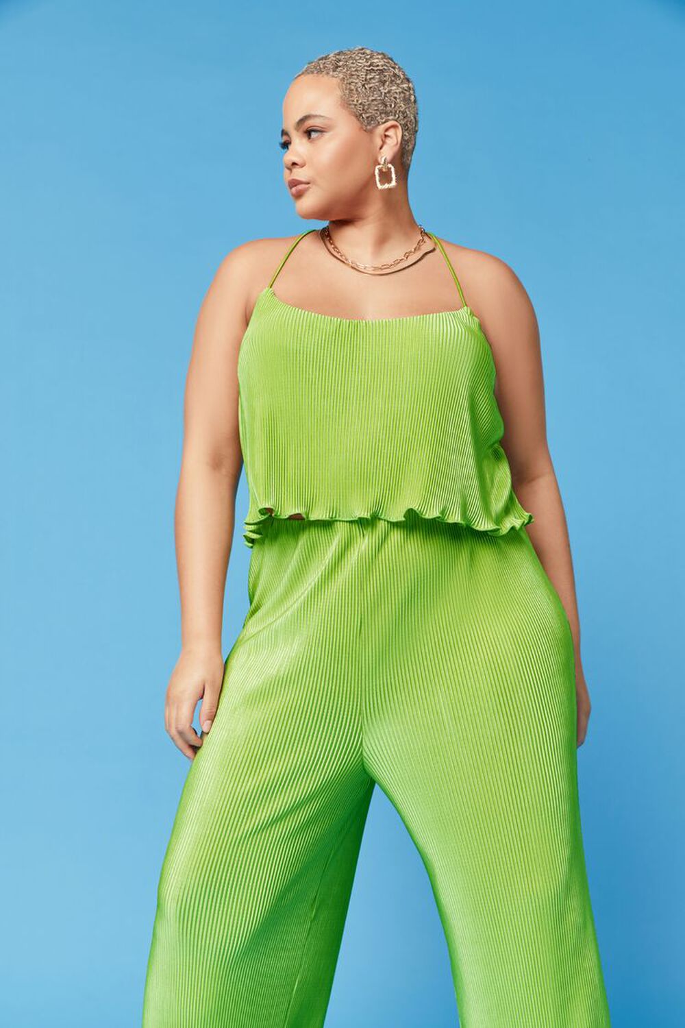 GREEN Plus Size Plisse Lettuce-Edge Cami, image 1