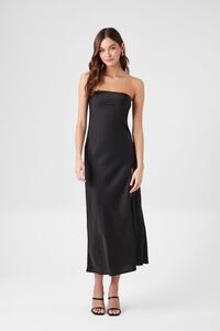 BLACK Satin Strapless Maxi Slip Dress, image 4