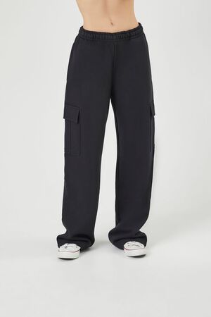 Forever 21 Women's Fleece Wide-Leg Sweatpants in Heather Grey, XL