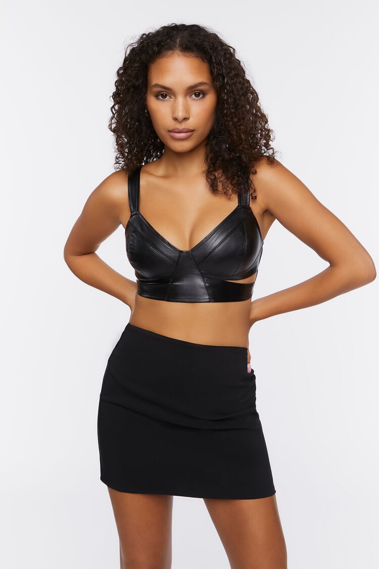 Faux Leather Cutout Crop Top