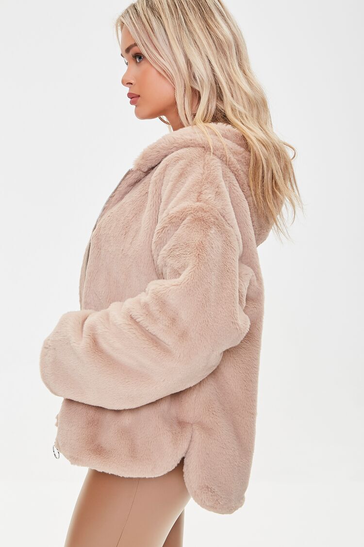 Plush Faux Fur Zip-Up Hoodie