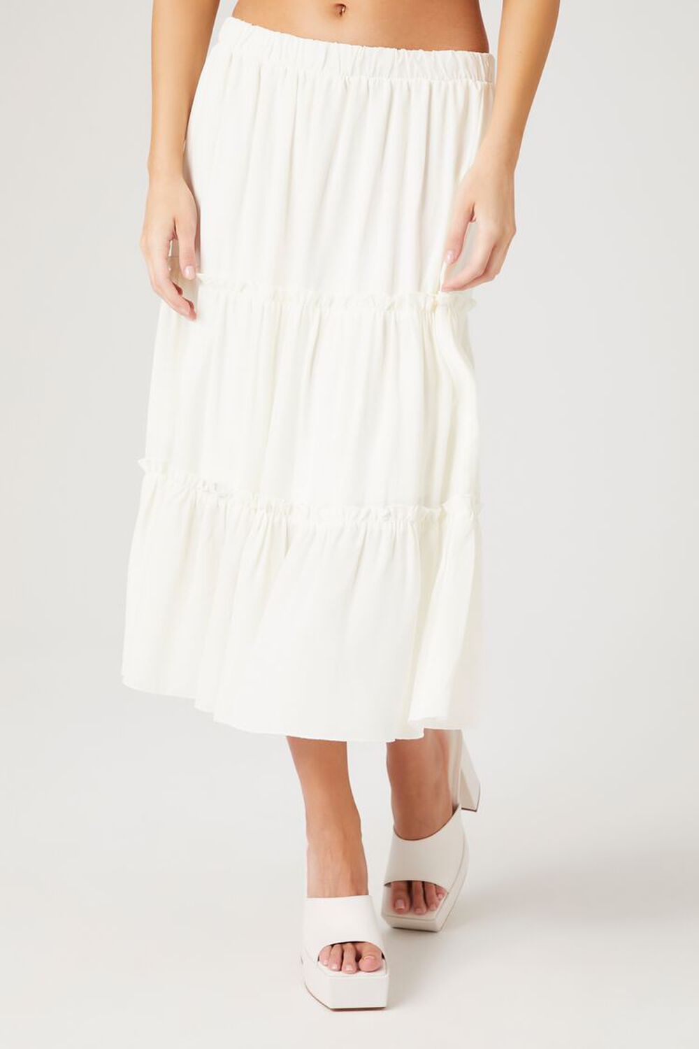 WHITE Tiered Midi Skirt, image 2