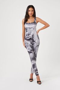 GREY/MULTI Abstract Print Fitted Jumpsuit, image 1