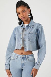 LIGHT DENIM Frayed Cropped Denim Shirt, image 1