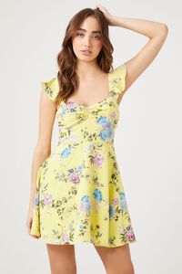 YELLOW/MULTI Floral Fit & Flare Mini Dress, image 1