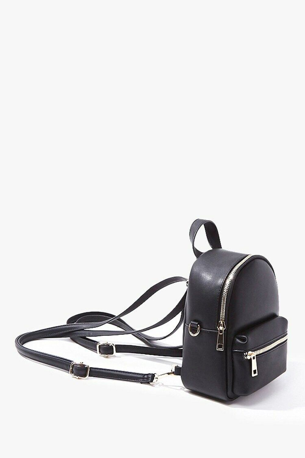 Black Leather-Look Zip Front Mini Backpack