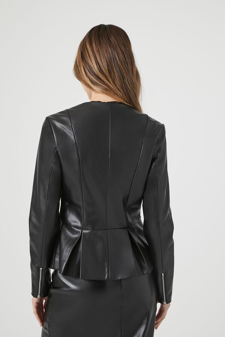 Pleated Faux Leather Jacket