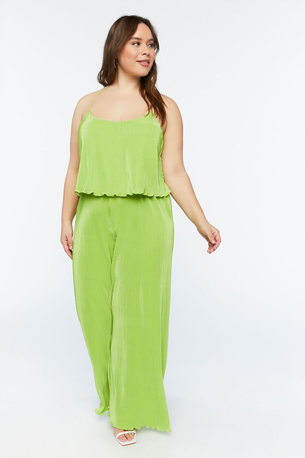 GREEN Plus Size Plisse Lettuce-Edge Cami, image 4