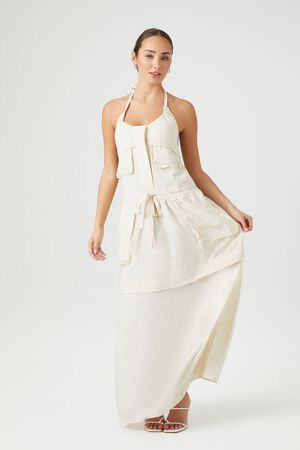Long halter neck dress with flounce · White · Smart / Dresses And Jumpsuits