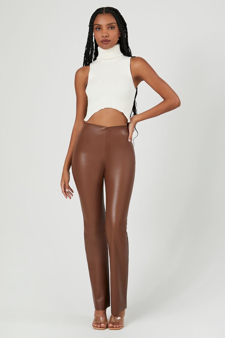 Faux Leather High-Rise Bootcut Pants