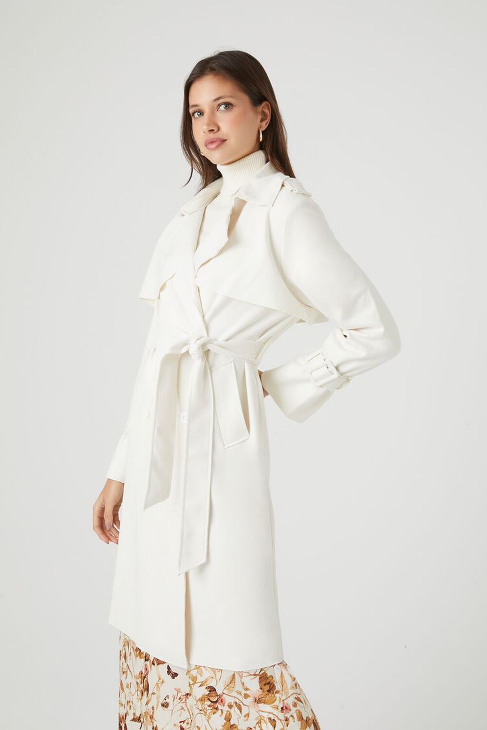 IVORY Faux Suede Trench Coat, image 3