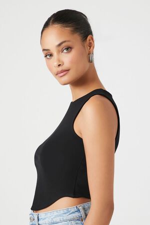 Shop Sleeveless V-neck Top with Contrast Piping and Curved Hem Online