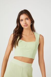 PISTACHIO Ribbed Knit Sweetheart Crop Top, image 1