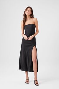 BLACK Satin Strapless Maxi Slip Dress, image 1